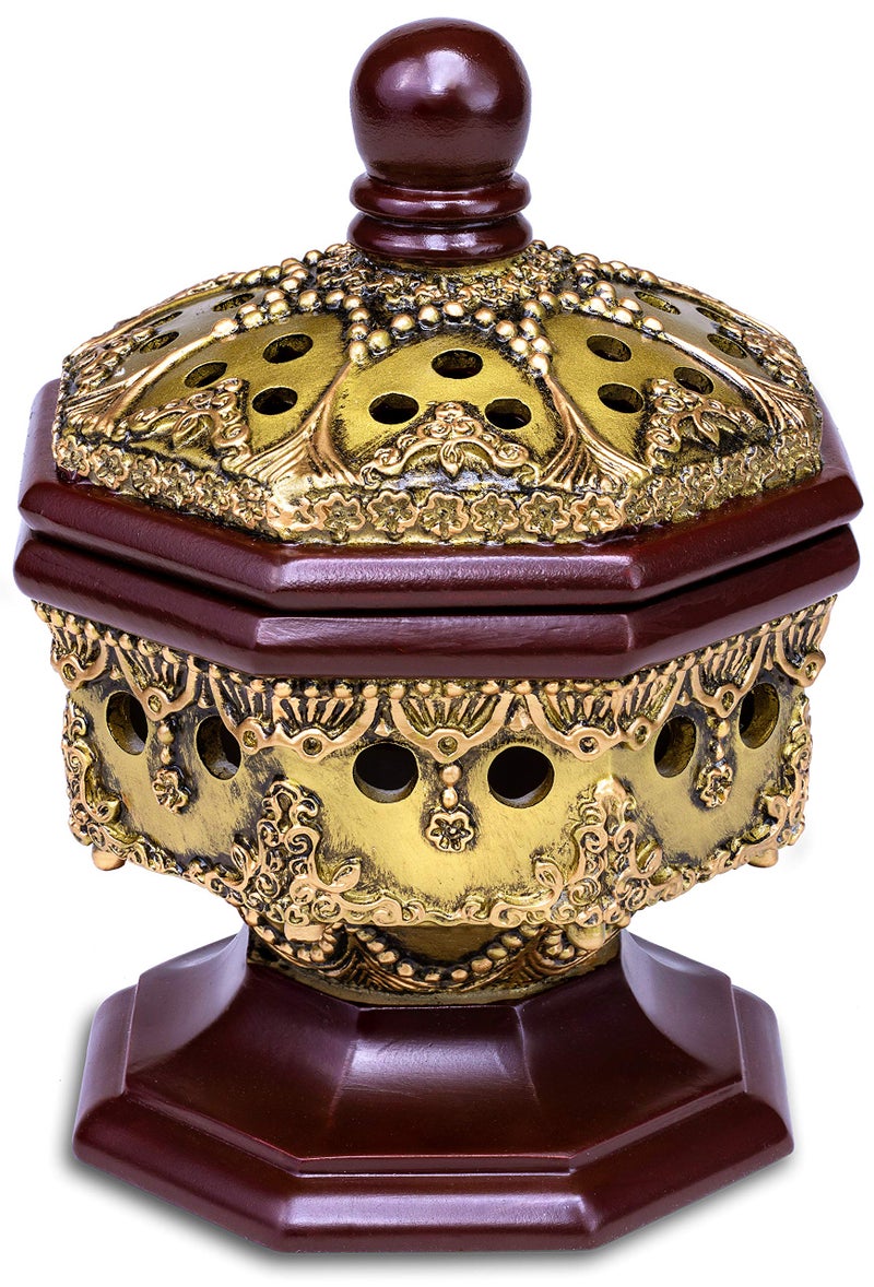 AM Lux Octagon Incense Burner â€“ Charcoal Bakhoor, Cone & Frankincense Resin Holder | Mabkhara for Office, Spiritual Room & Islamic Gifts (Bronze) - Image 4